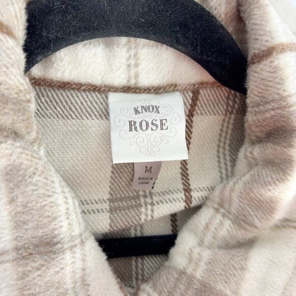 Knox Rose Womens M Oversized Shacket Jacket Brown Multi Plaid Brushed Flannel - Picture 2 of 4